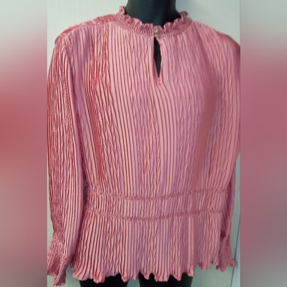 Pleated Pink Ruffled Blouse NWT - Picture 2 of 8